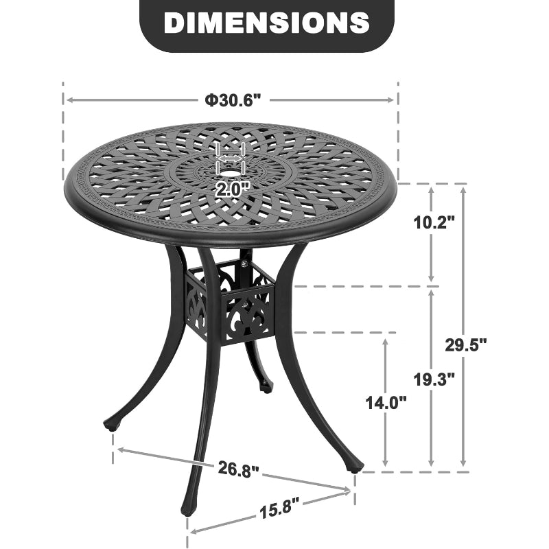 30" Black Round Patio Dining Table Umbrella Hole