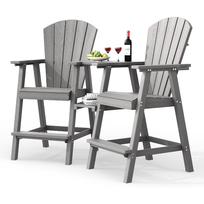 2‑Pack Gray Tall Adirondack Patio Chairs with Trays