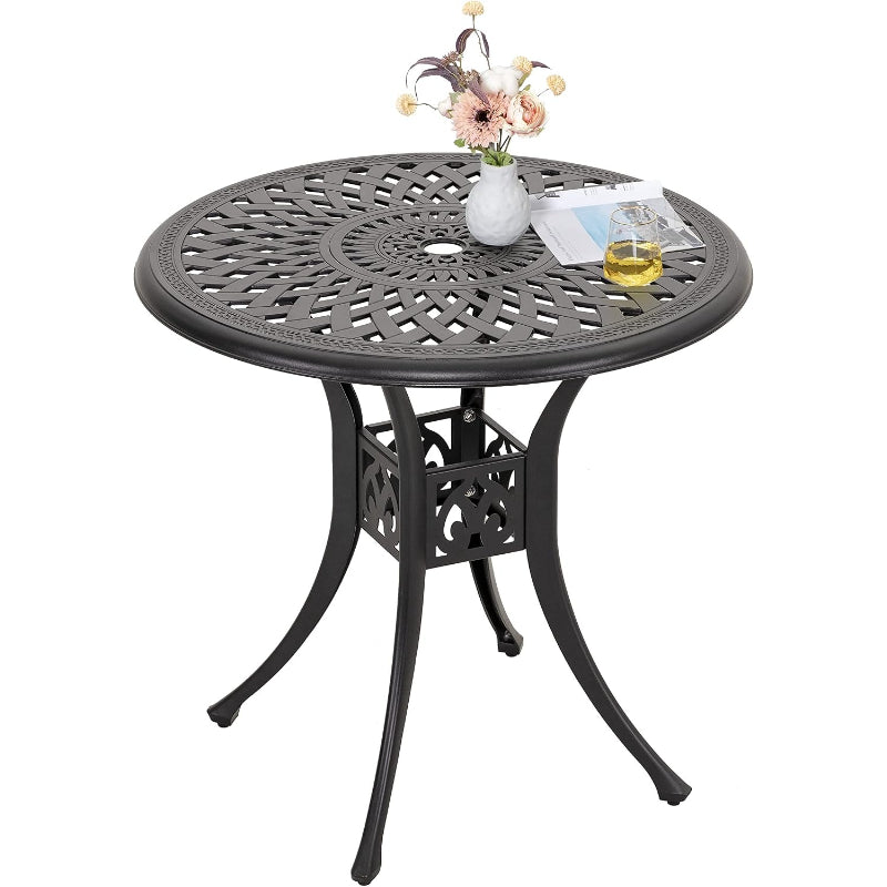 30" Black Round Patio Dining Table Umbrella Hole