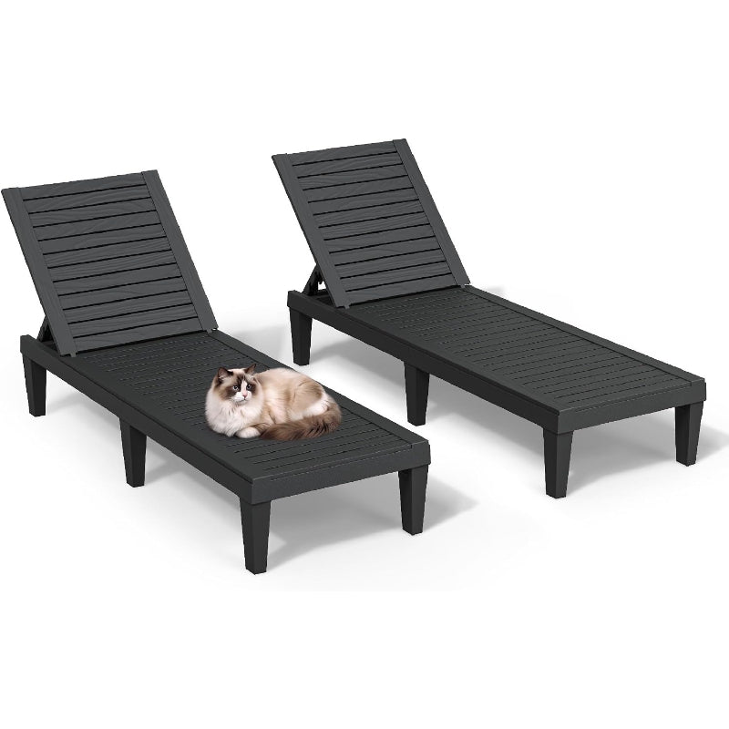 Outdoor Chaise Lounge Chairs Set, Black, 2pcs