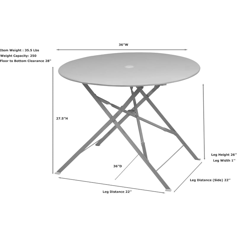 30" Black Folding Patio Bistro Table Umbrella Hole