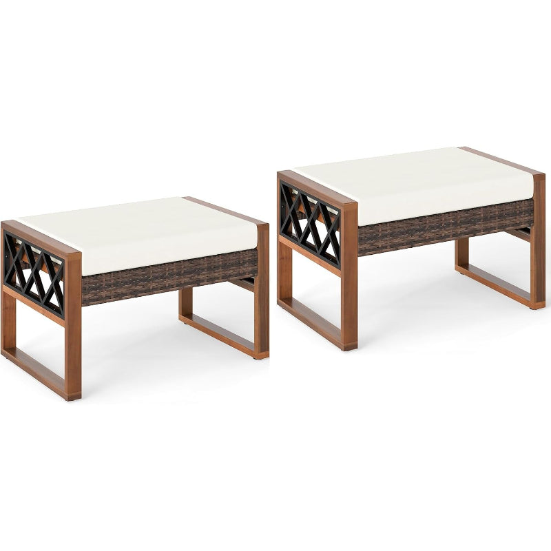 2‑Pc Wicker Outdoor Ottoman