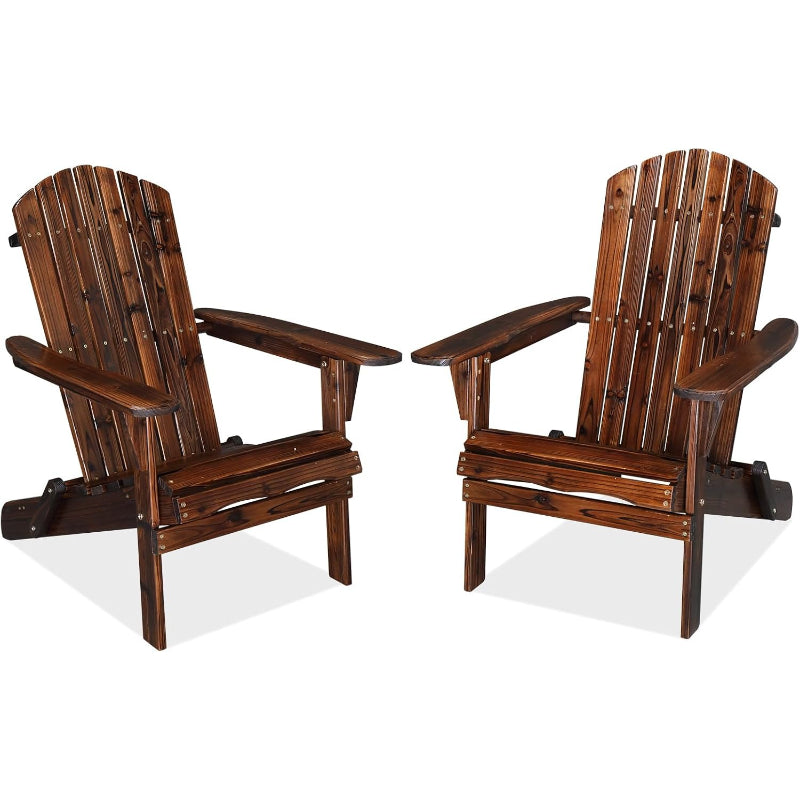 2‑Pack Carbonized Solid‑Wood Folding Adirondack Chairs