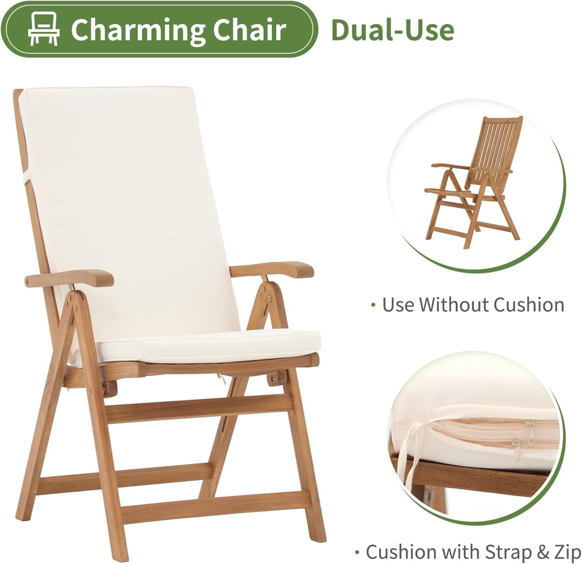 2‑Pack Beige Folding Wood Patio Dining Chairs
