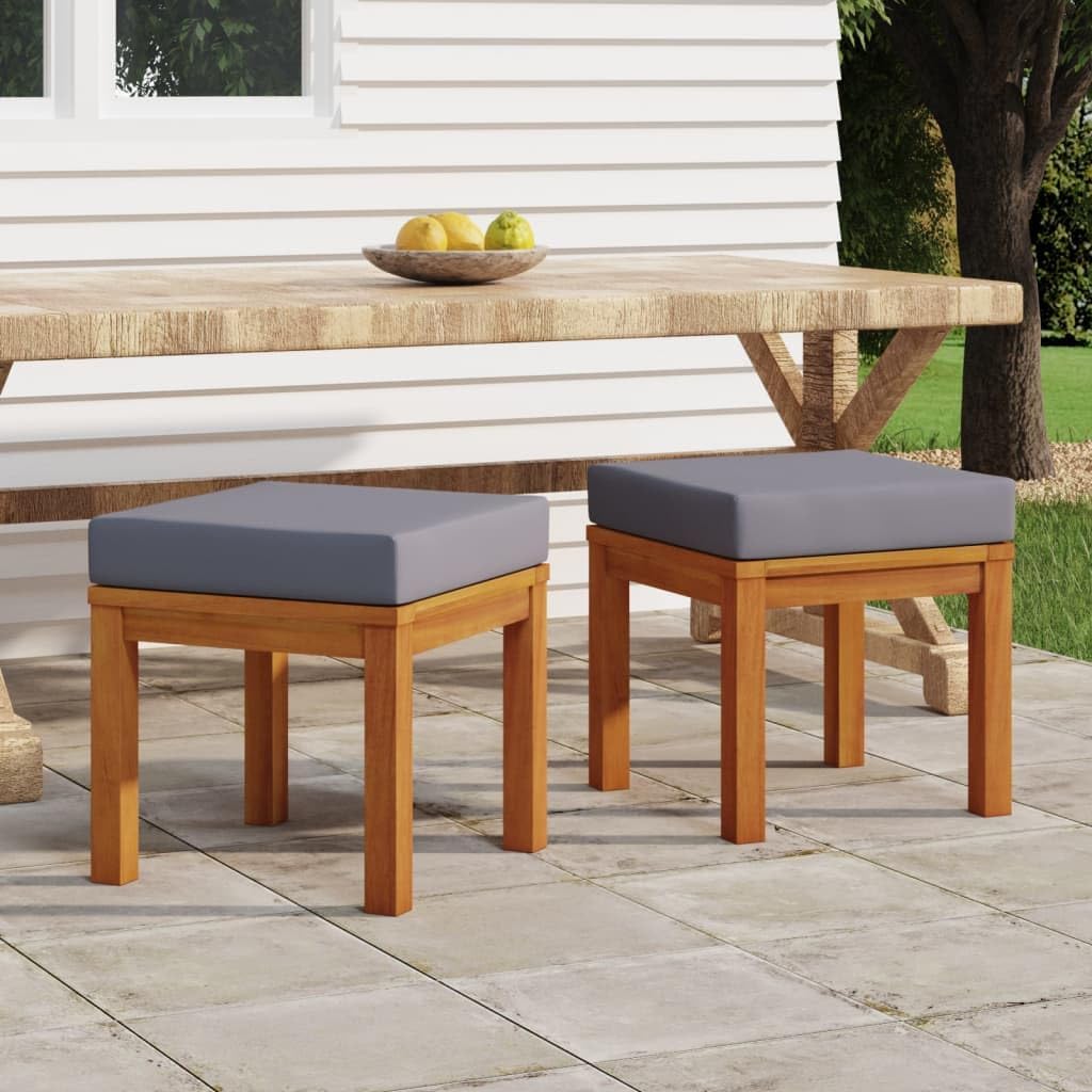 2‑Pc Acacia Patio Stools with Cushions