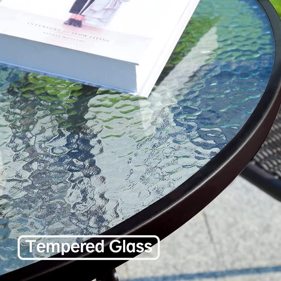 24" Black Metal Glass‑Top Outdoor Patio Side Table