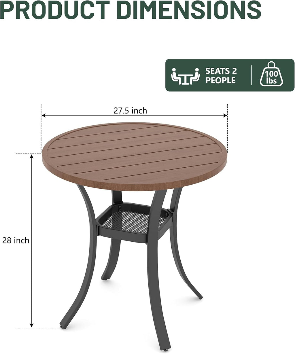 27.5" Brown Metal Round Patio Bistro Table