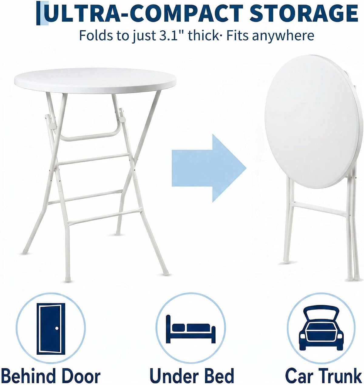 32"Round Folding 43" Bar‑Height Cocktail Table