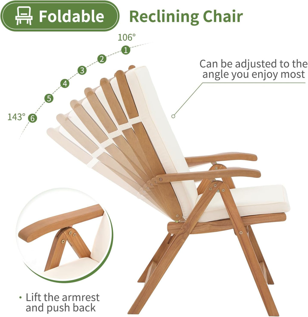 2‑Pack Beige Folding Wood Patio Dining Chairs