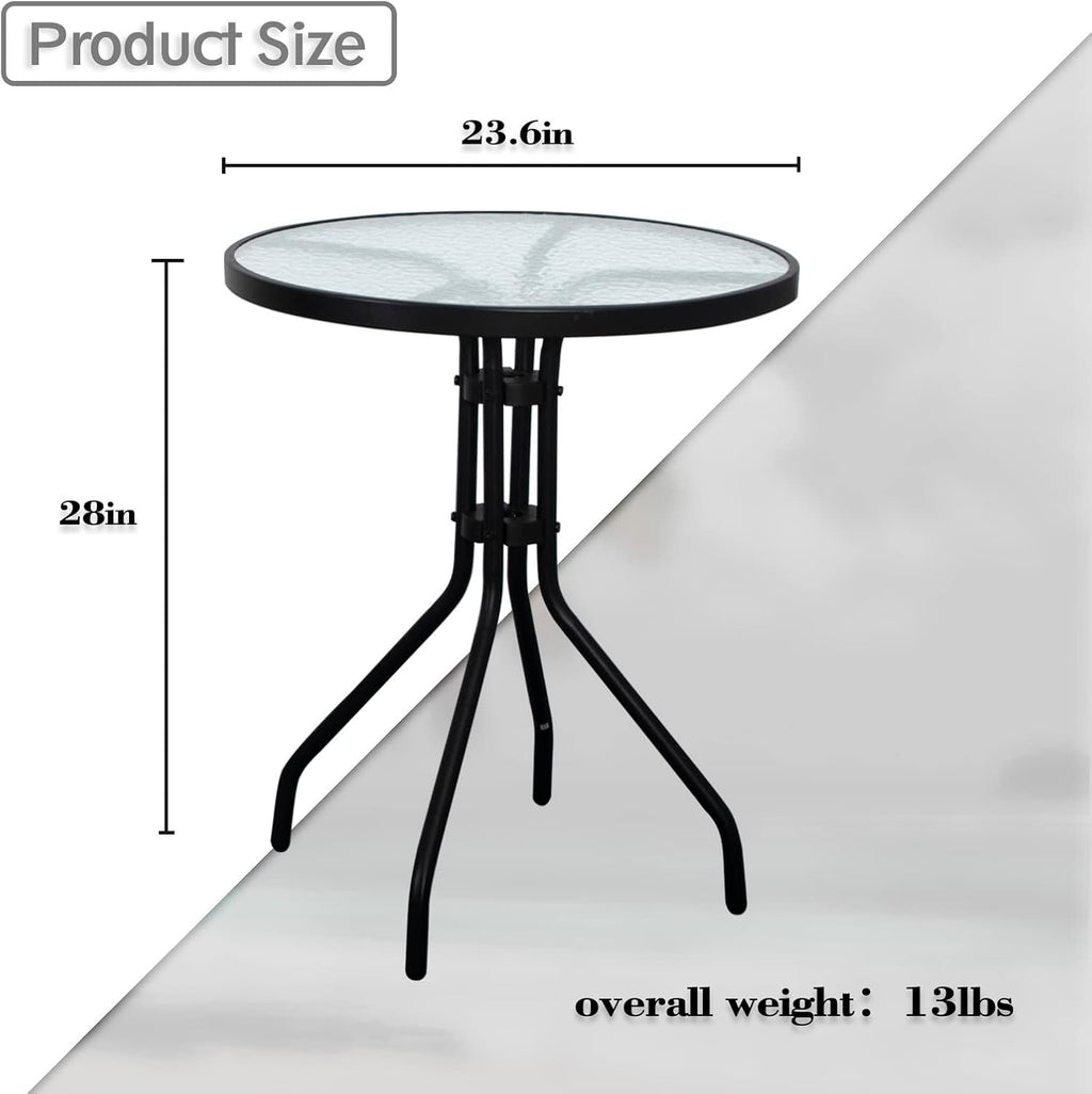 24" Black Metal Glass‑Top Outdoor Patio Side Table