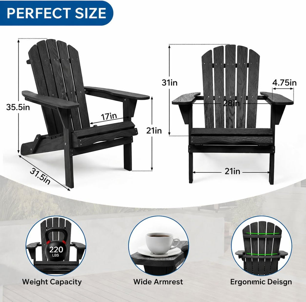 2‑Pack Black Folding Wood Adirondack Patio Chairs