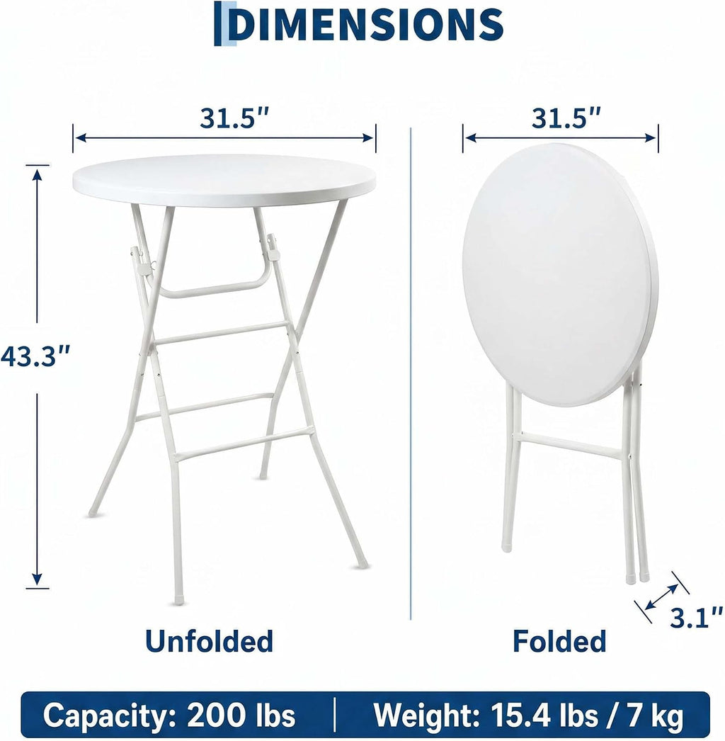 32"Round Folding 43" Bar‑Height Cocktail Table