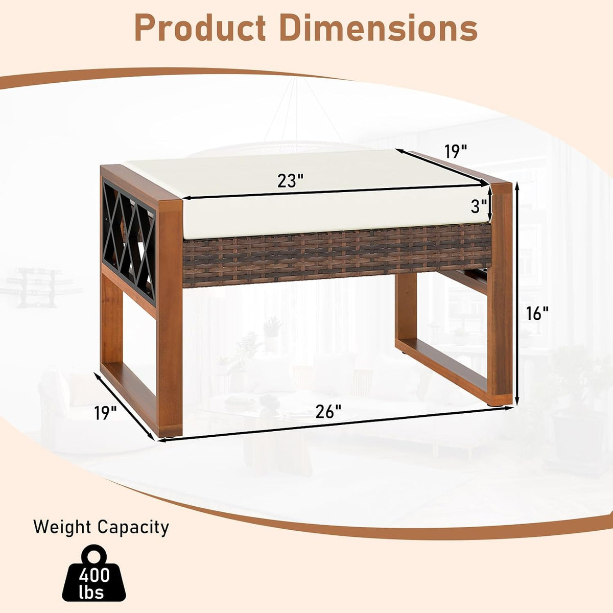 2‑Pc Wicker Outdoor Ottoman