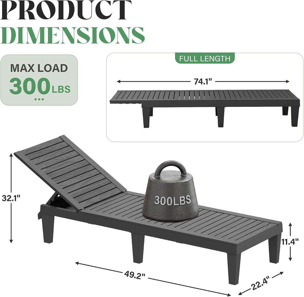Outdoor Chaise Lounge Chairs Set, Black, 2pcs