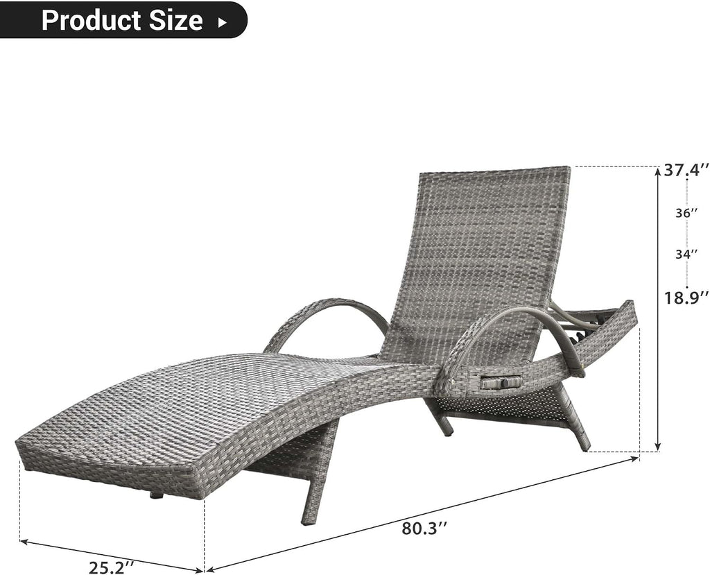 2‑Pc Grey Rattan Chaise Lounge with Side Table