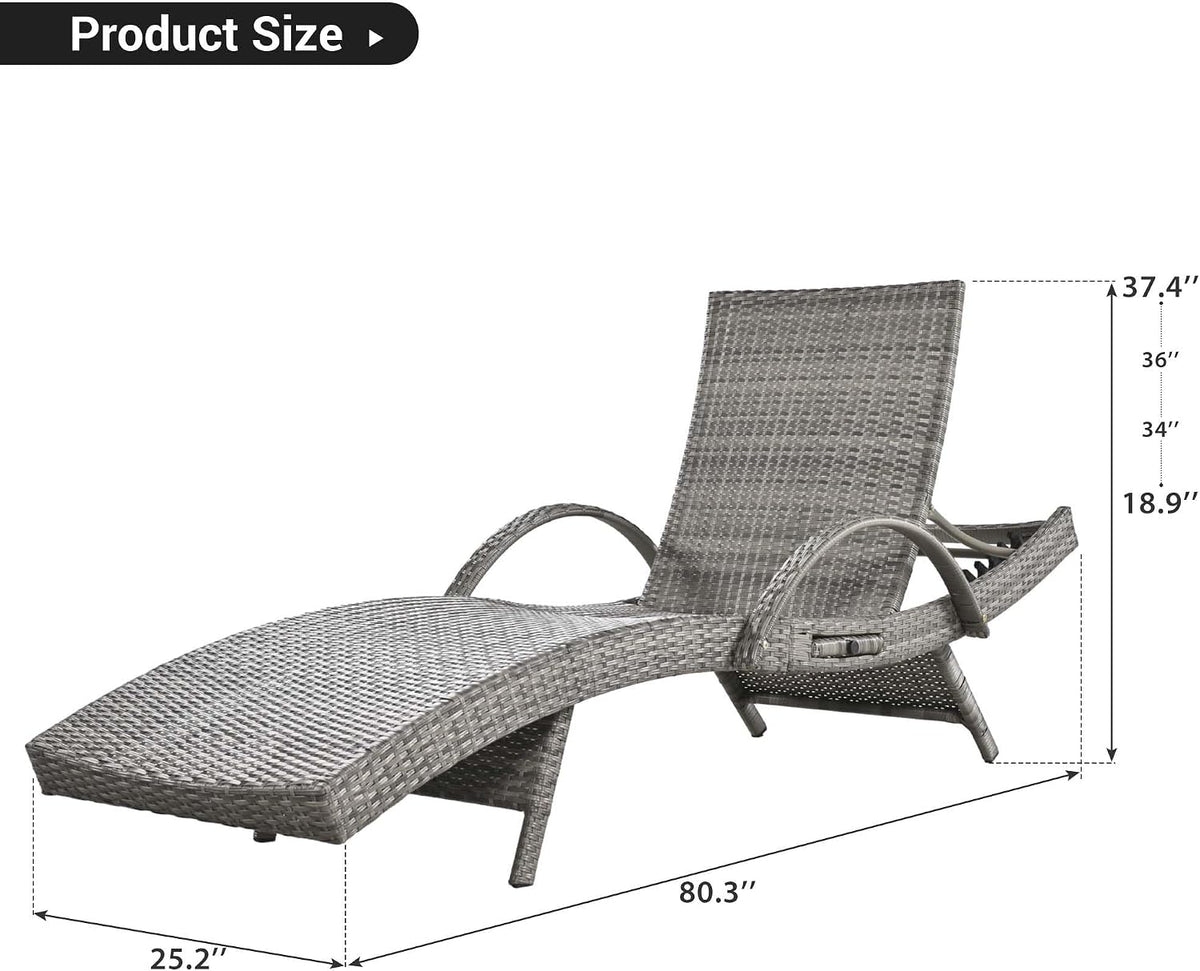 2‑Pc Grey Rattan Chaise Lounge with Side Table