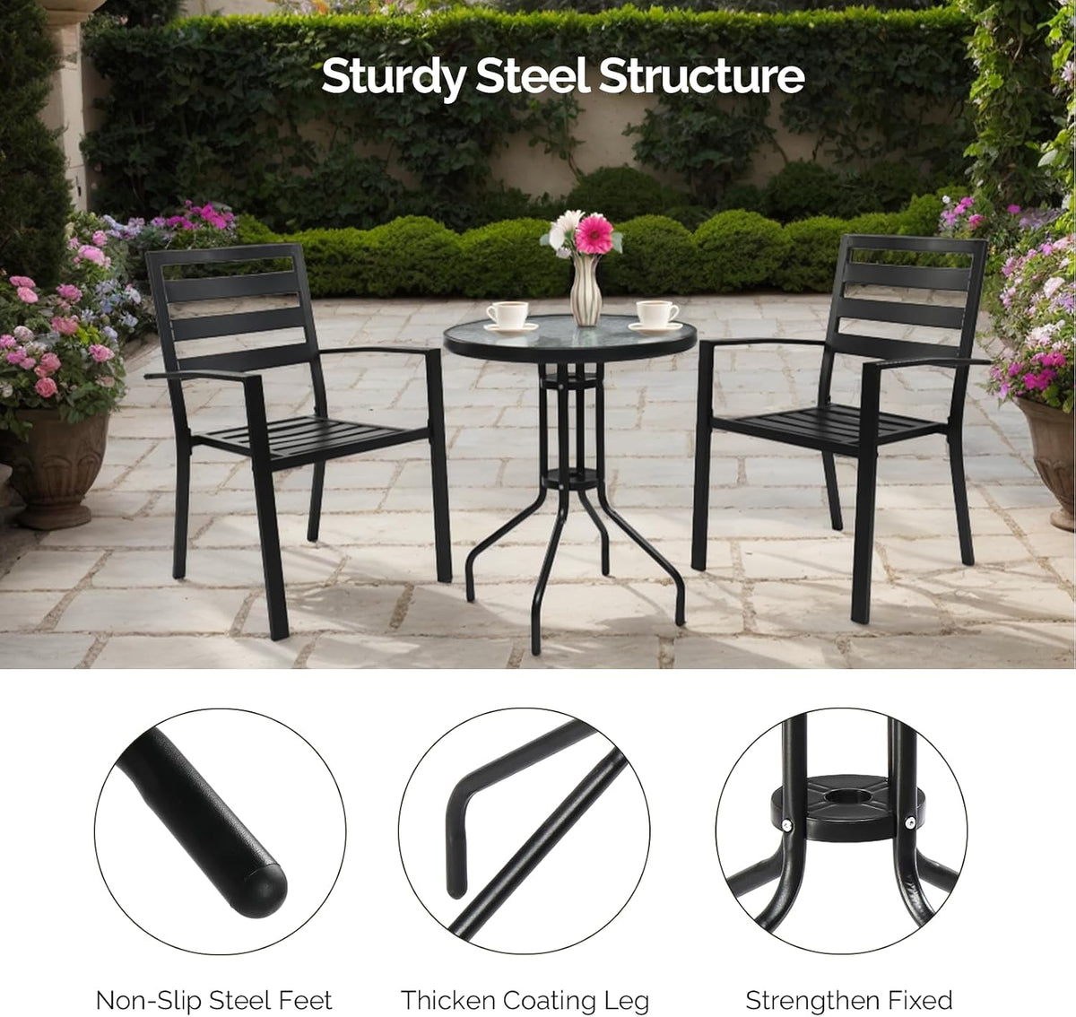 24" Round Tempered‑Glass Patio Bistro Table