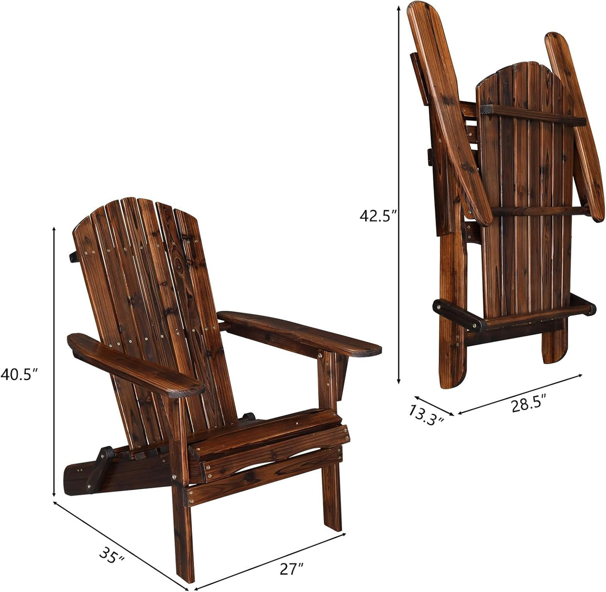 2‑Pack Carbonized Solid‑Wood Folding Adirondack Chairs