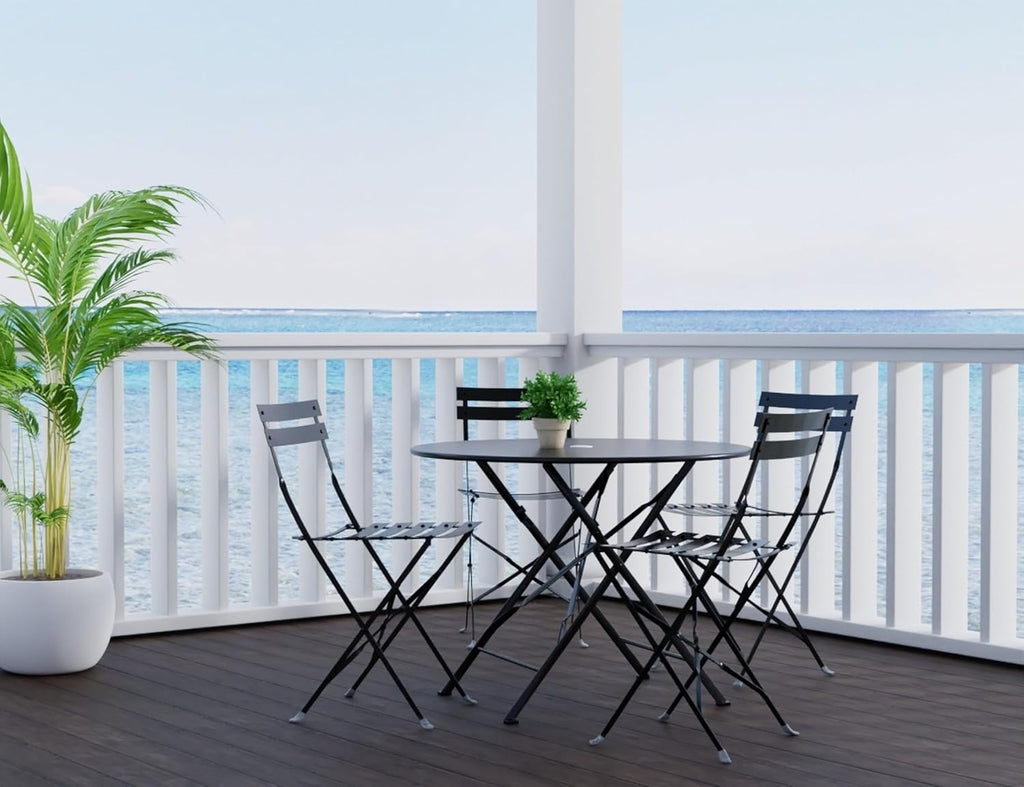 30" Black Folding Patio Bistro Table Umbrella Hole