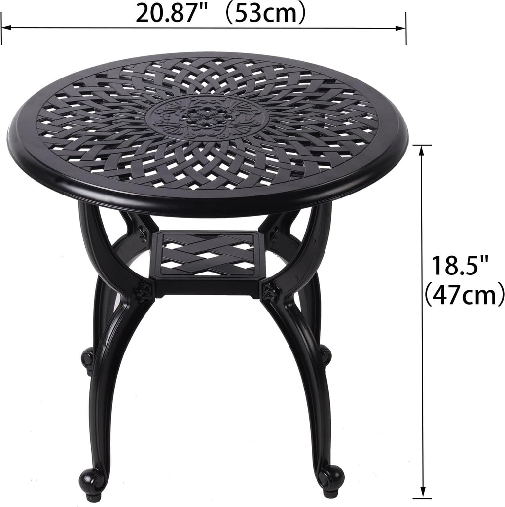 Round Black Cast‑Aluminum Outdoor Patio Side Table