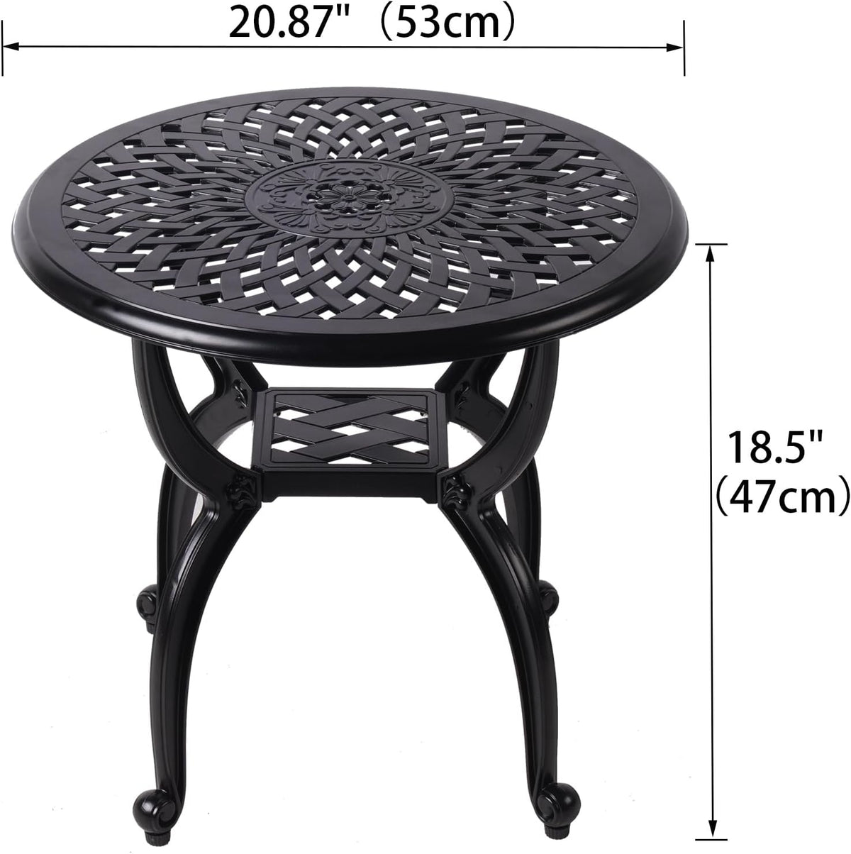 Round Black Cast‑Aluminum Outdoor Patio Side Table