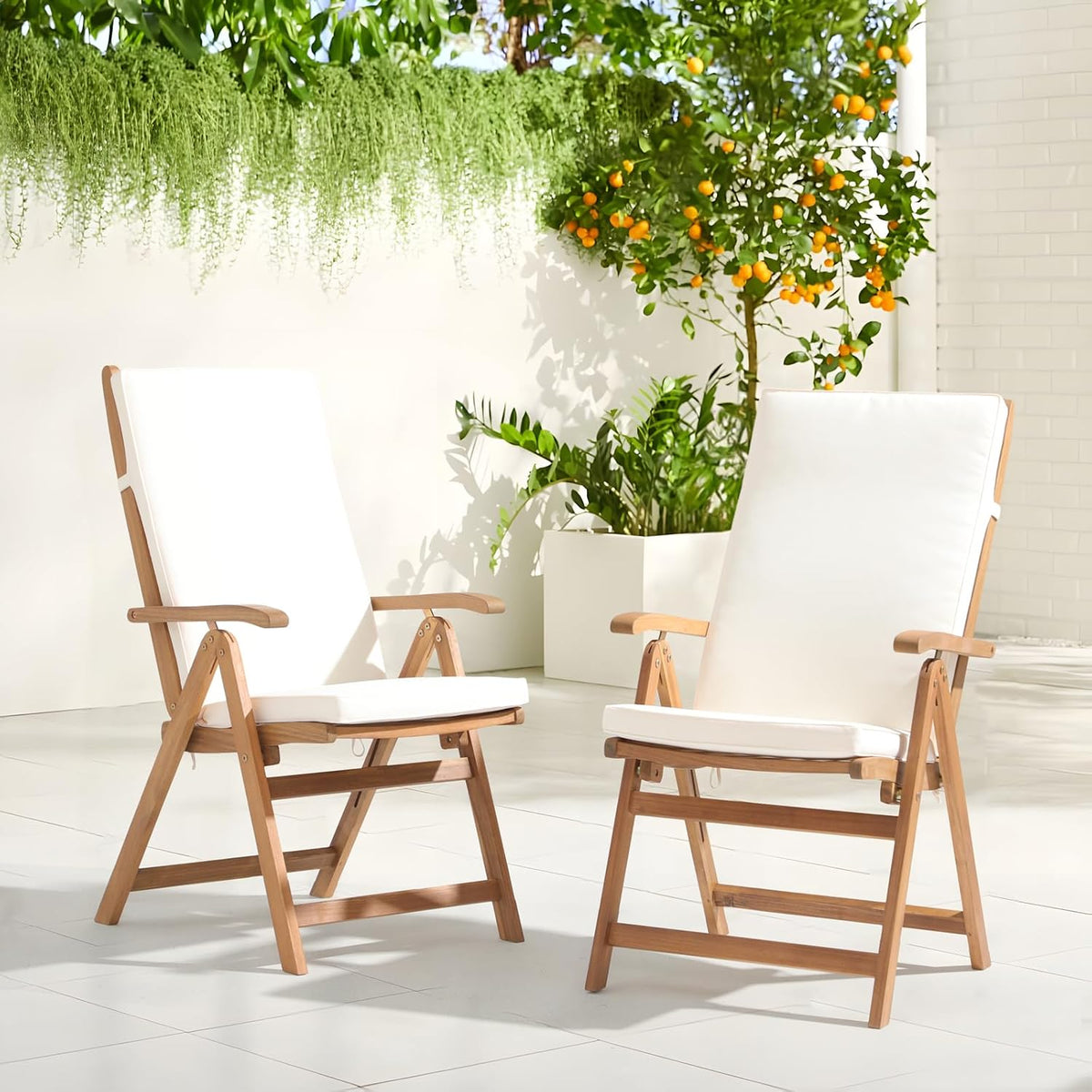 2‑Pack Beige Folding Wood Patio Dining Chairs