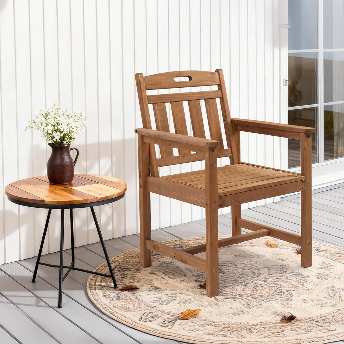 1‑Piece Brown Solid‑Wood Patio Dining Chair