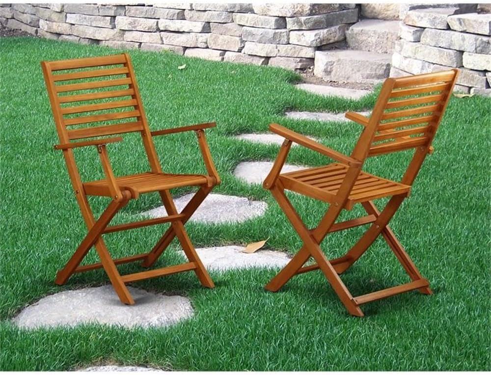 2‑Pack Natural Oil Acacia Folding Patio Arm Chairs