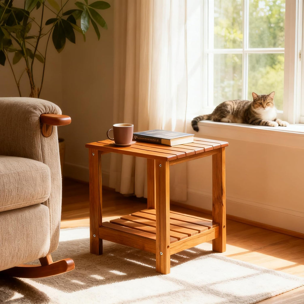 Teak Double‑Layer Outdoor Side Table