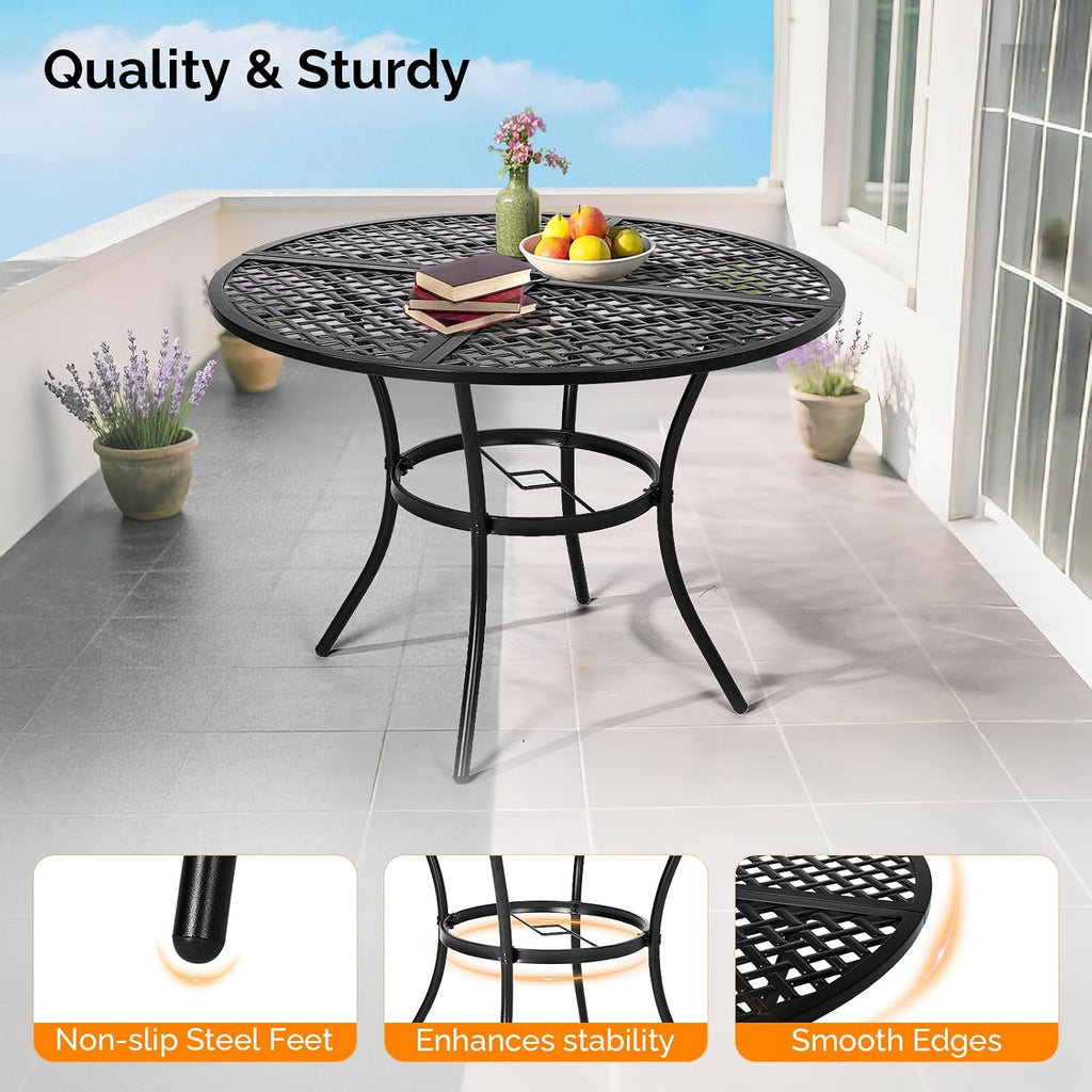 42" Black Round Patio Dining Table Umbrella Hole
