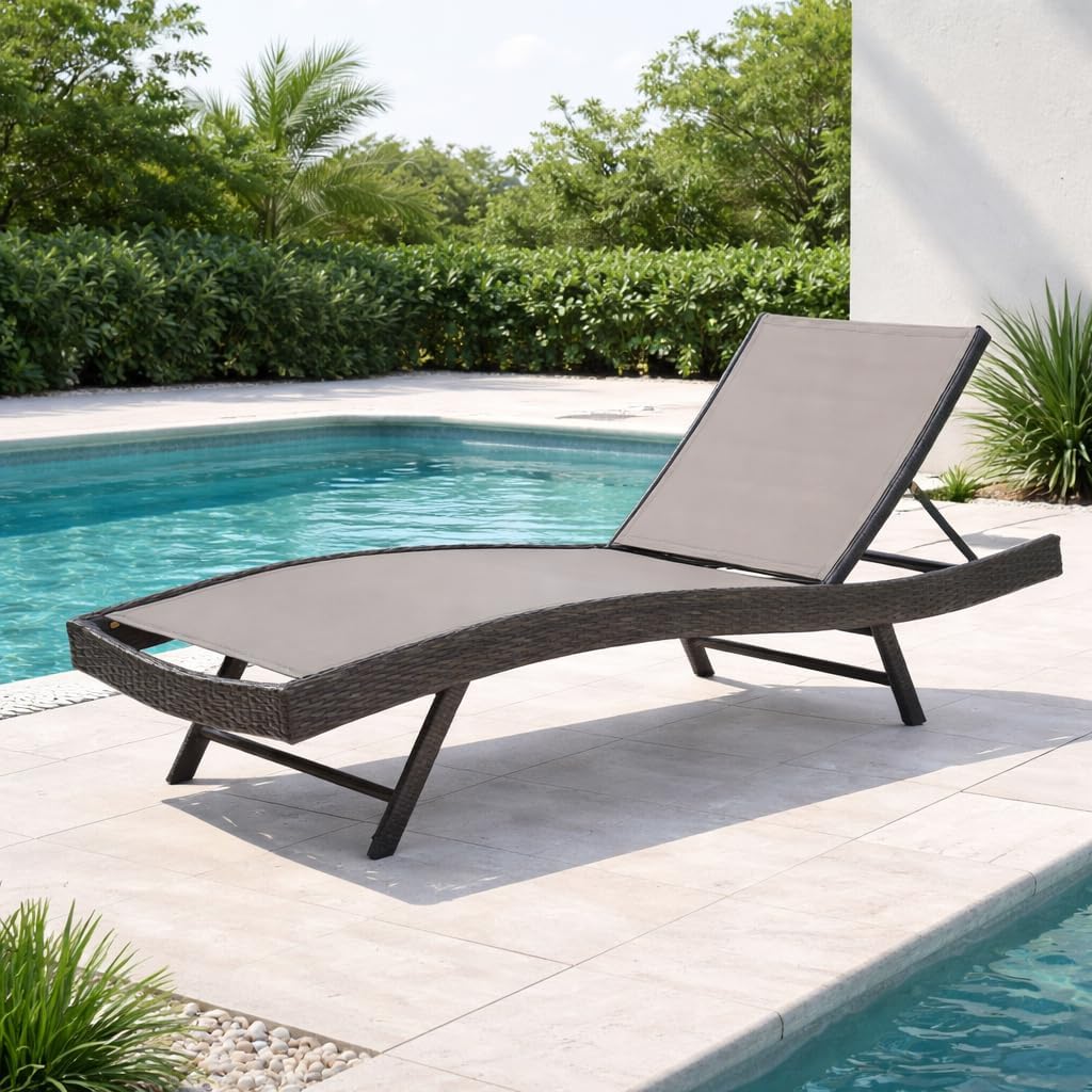 Brown Mesh Outdoor Chaise Lounge