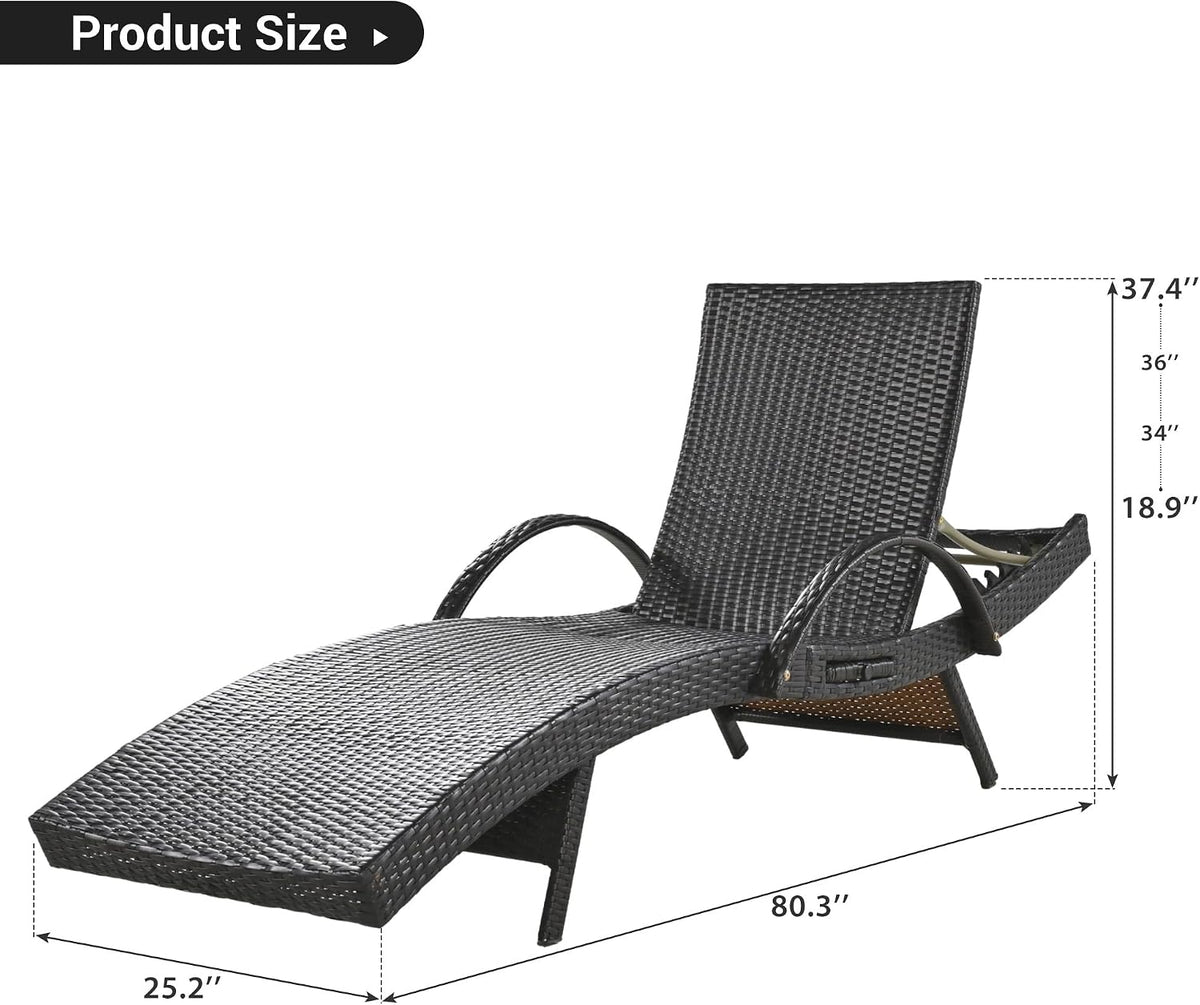 2‑Pc Wicker Outdoor Chaise Lounge with Side Table