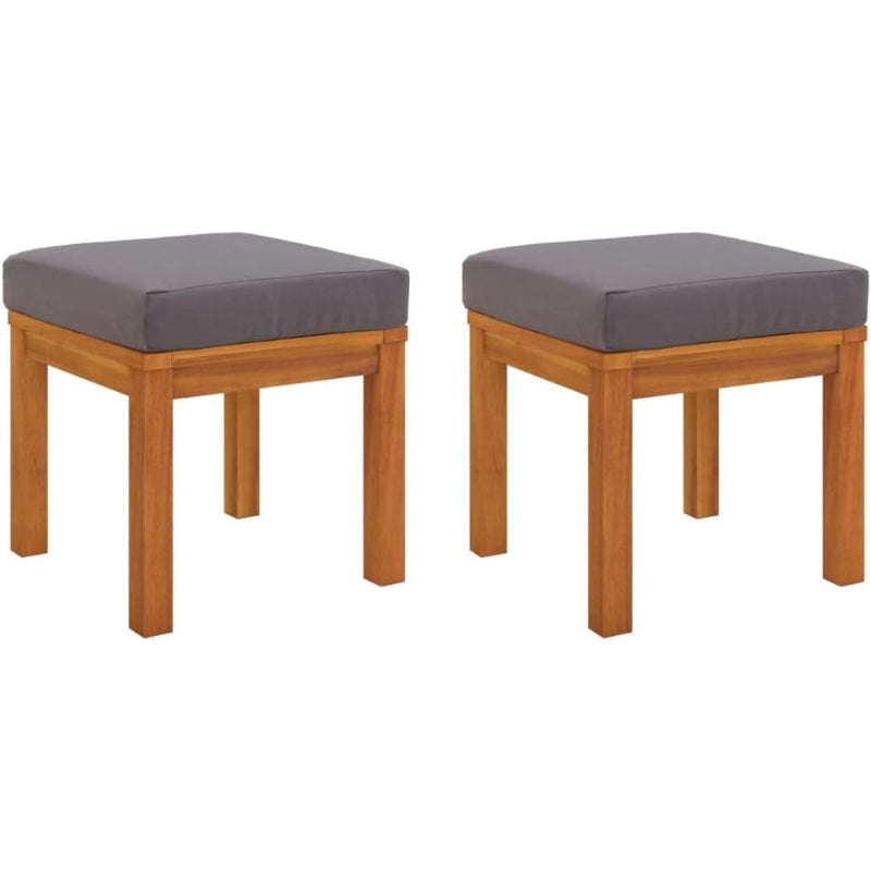 2‑Pc Acacia Patio Stools with Cushions