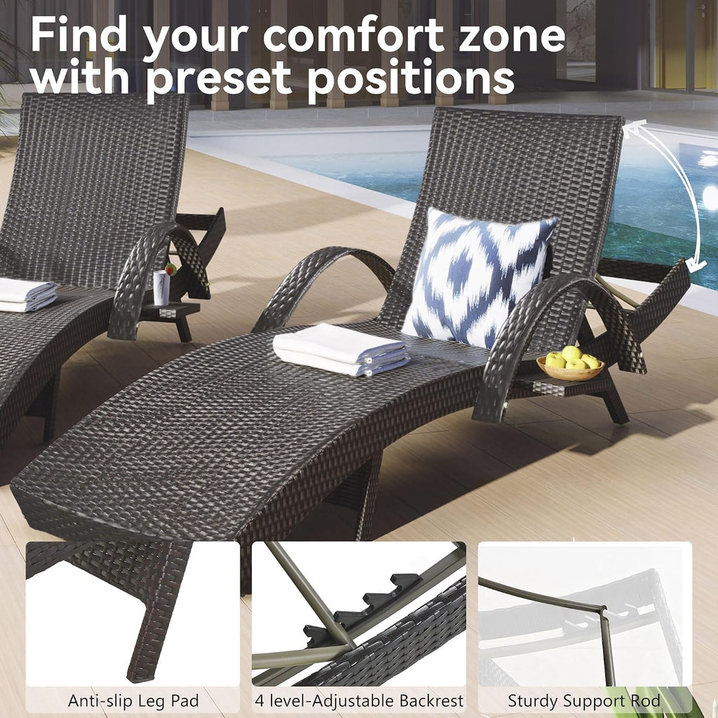 2‑Pc Wicker Outdoor Chaise Lounge with Side Table