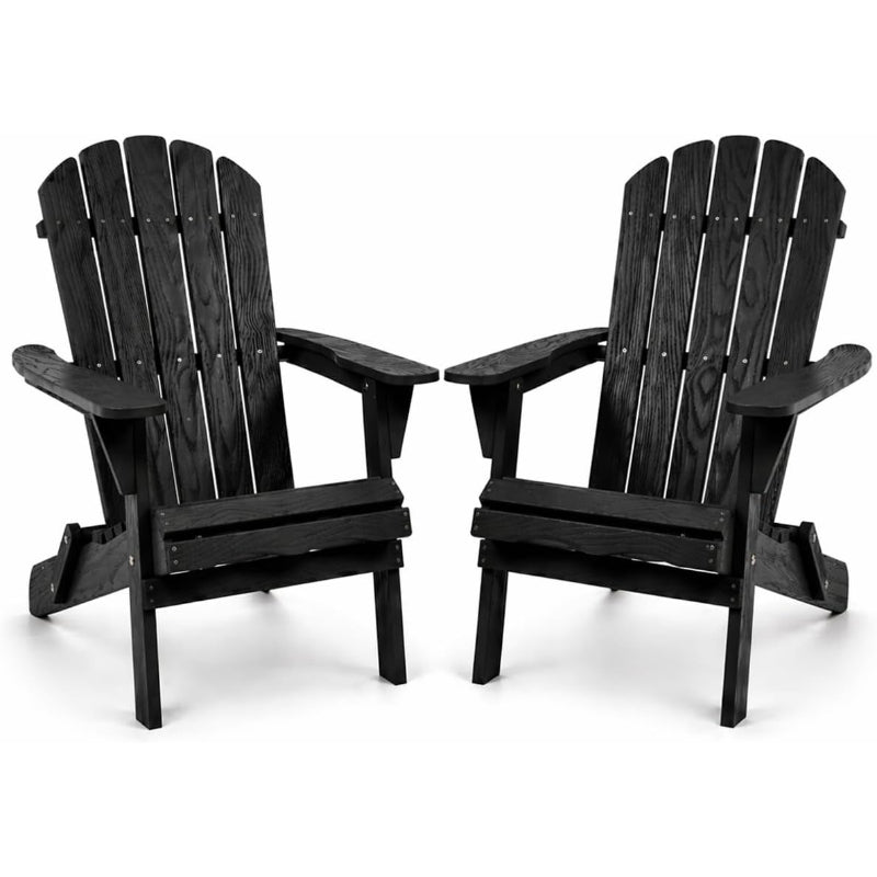 2‑Pack Black Folding Wood Adirondack Patio Chairs