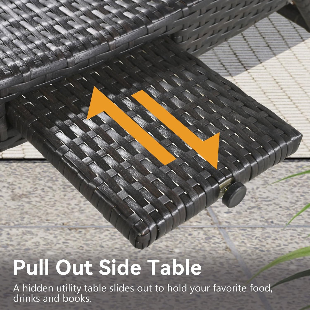 2‑Pc Wicker Outdoor Chaise Lounge with Side Table