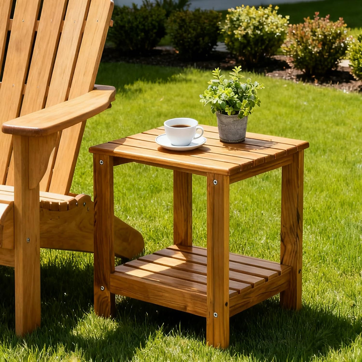 Teak Double‑Layer Outdoor Side Table