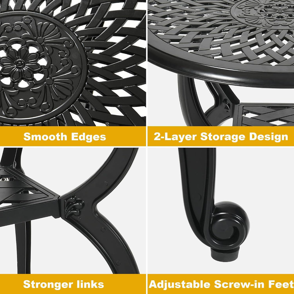 Round Black Cast‑Aluminum Outdoor Patio Side Table