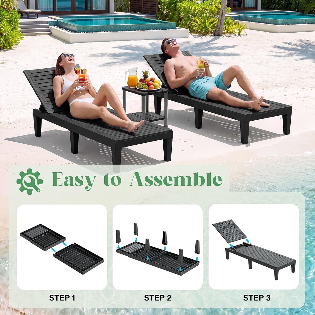 Outdoor Chaise Lounge Chairs Set, Black, 2pcs