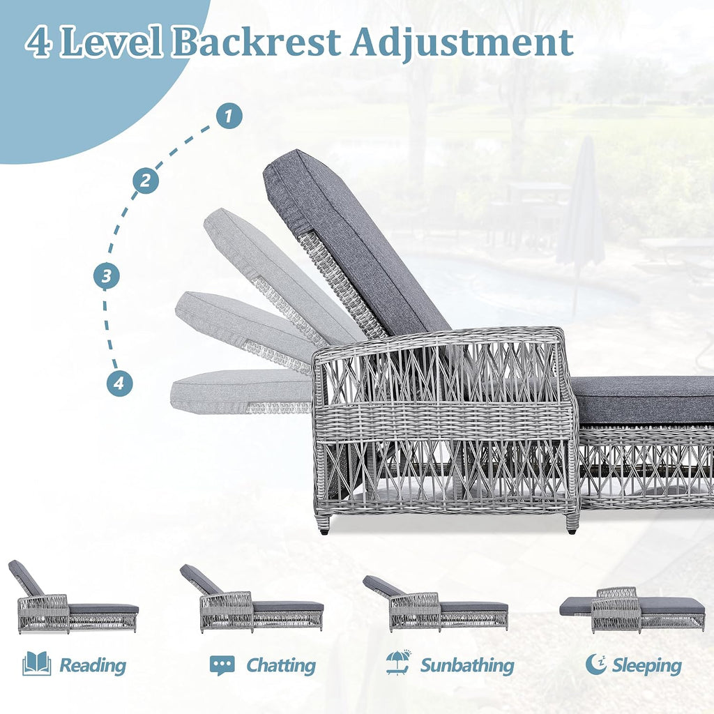 Gray Rattan Chaise Lounge with Removable Cushion