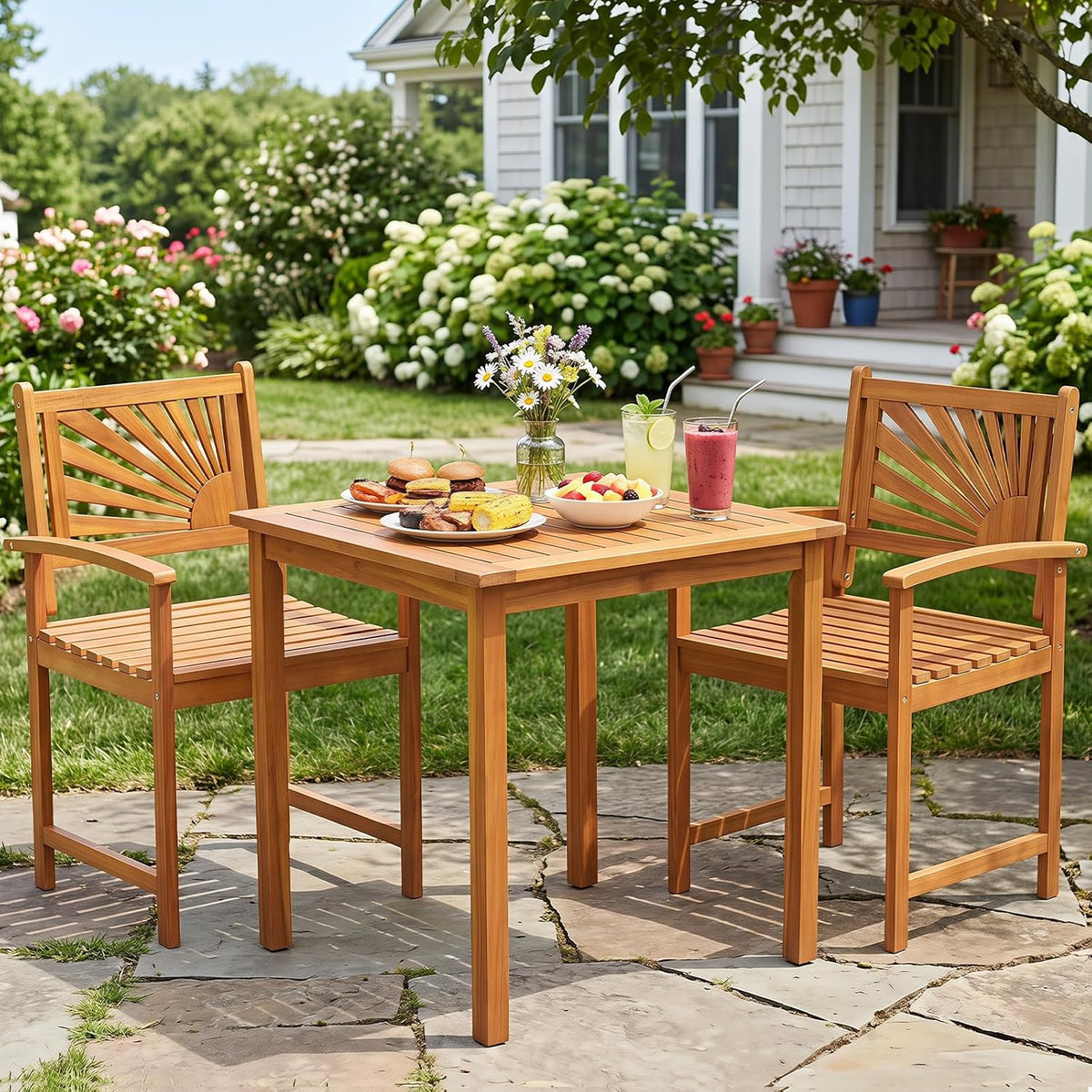2‑Pack Acacia Wood Patio Dining Chairs