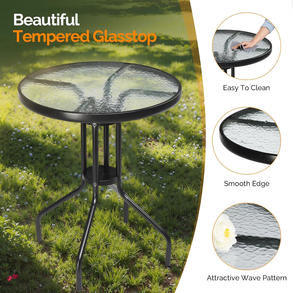 24" Round Tempered‑Glass Patio Bistro Table