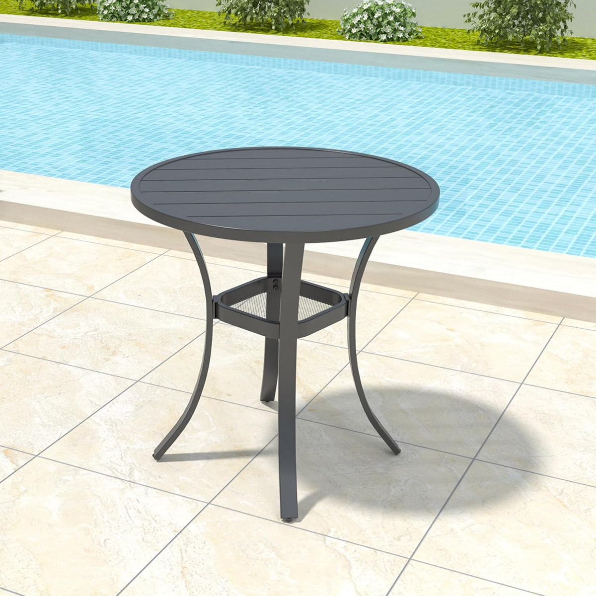27.5" Round Patio Bistro Table with Storage Shelf