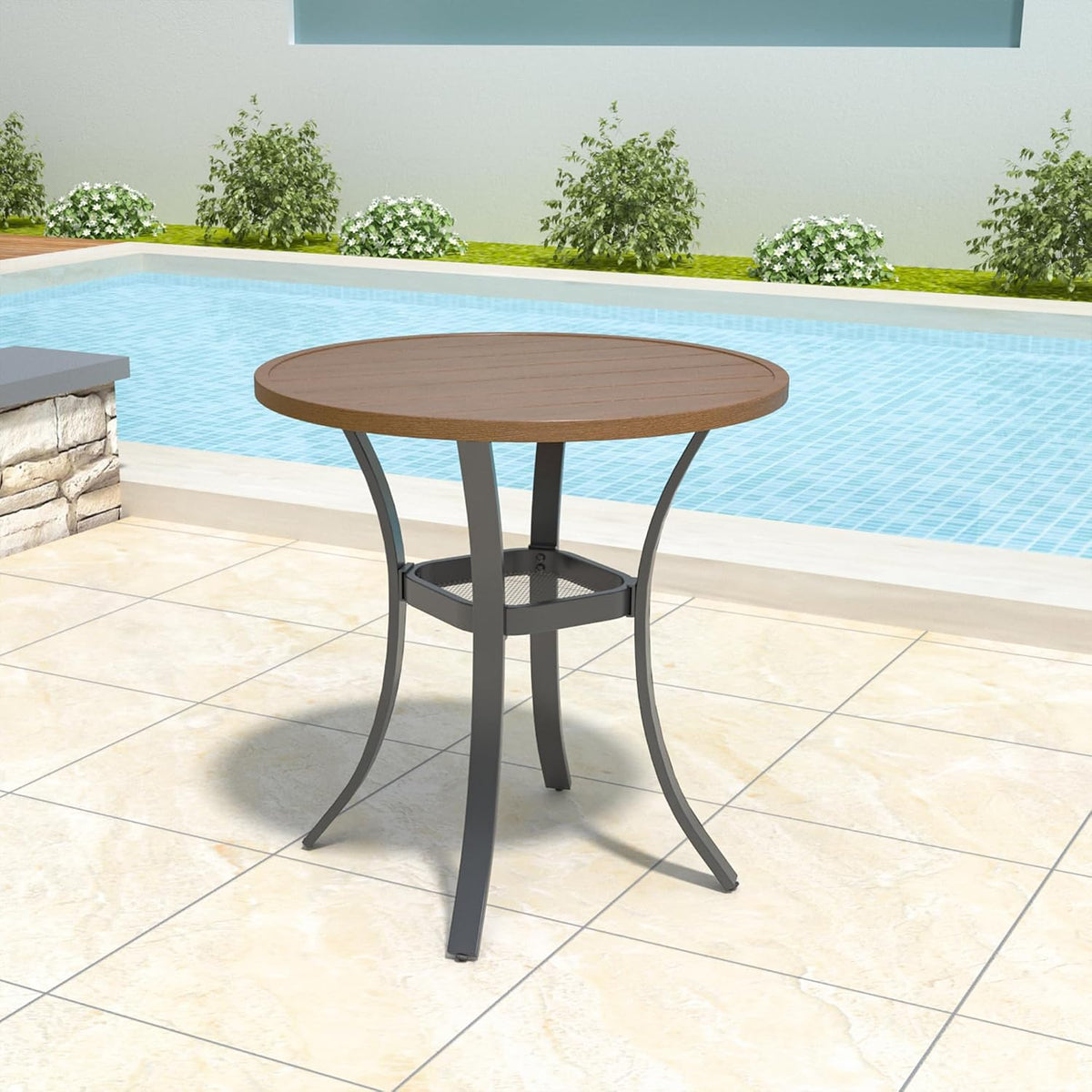 27.5" Brown Metal Round Patio Bistro Table