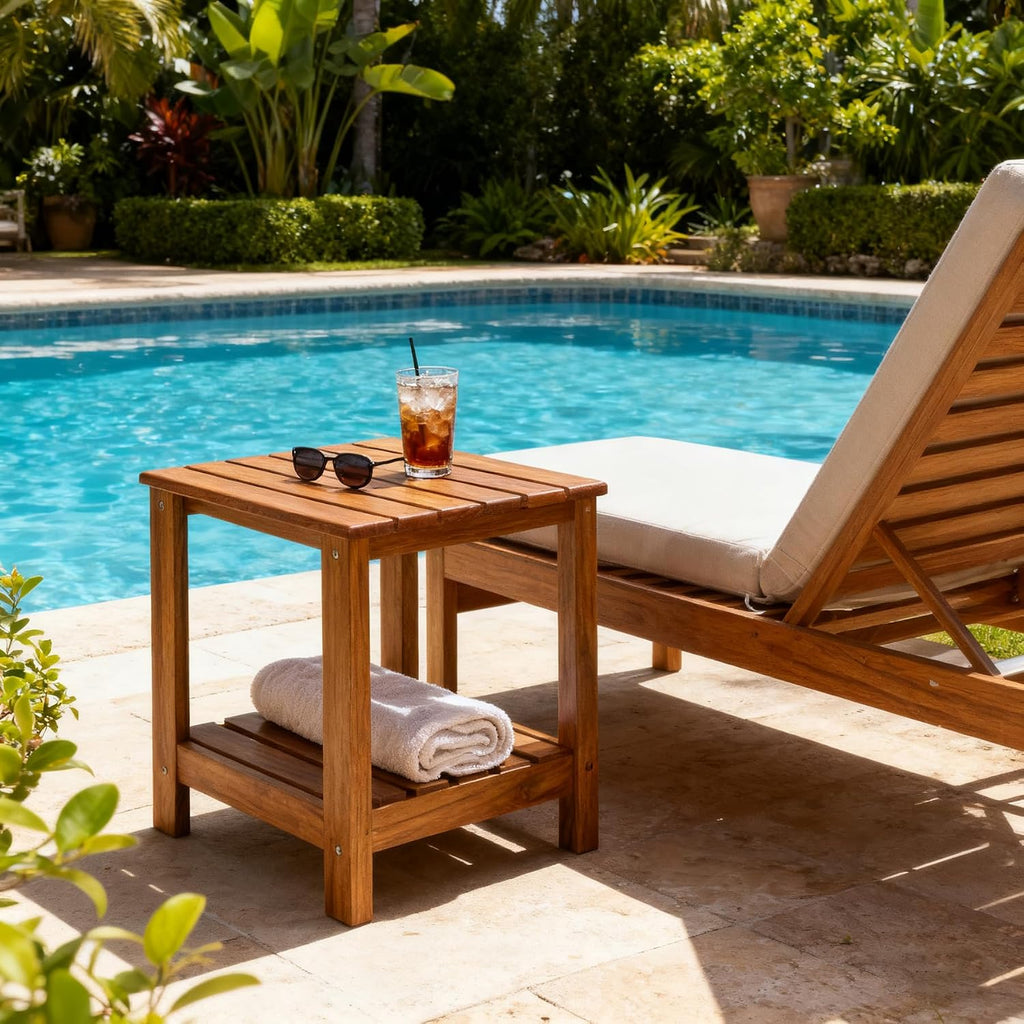 Teak Double‑Layer Outdoor Side Table