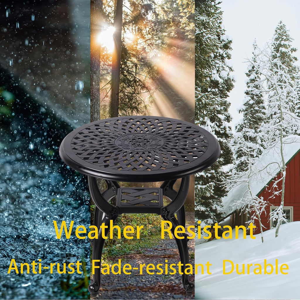 Round Black Cast‑Aluminum Outdoor Patio Side Table