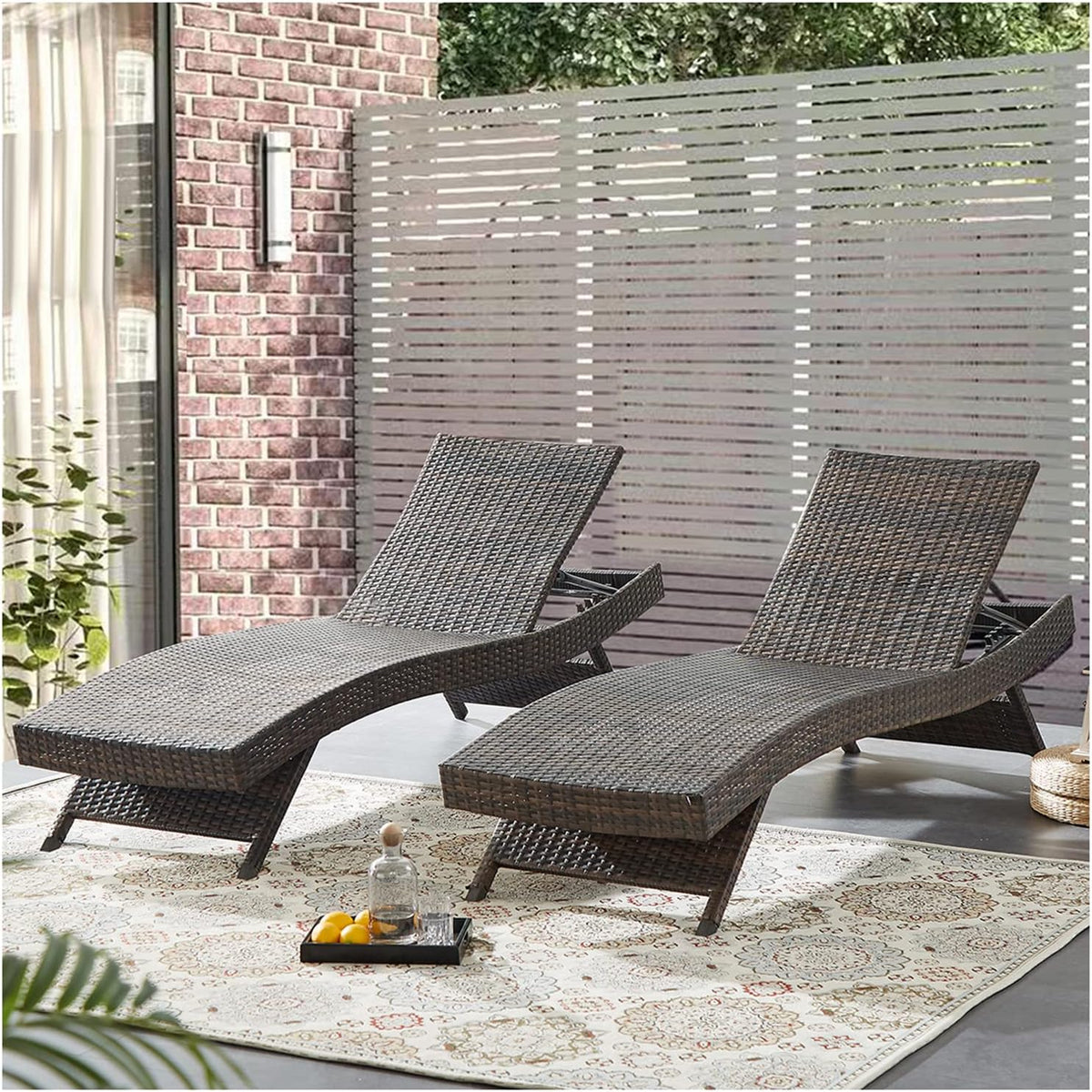 2‑Pc Mixed‑Brown PE Rattan 79'' Outdoor Chaise Lounge