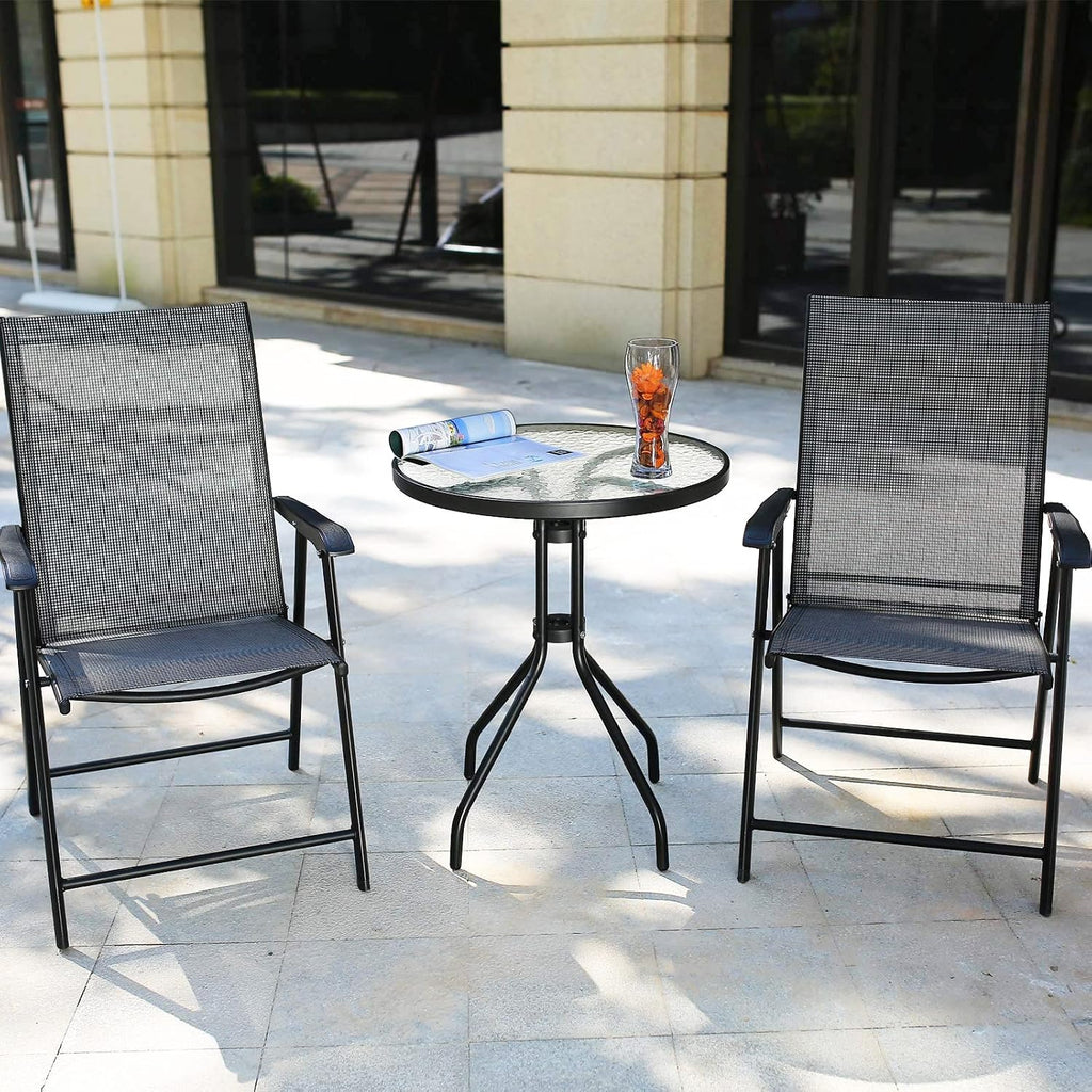 24" Black Metal Glass‑Top Outdoor Patio Side Table