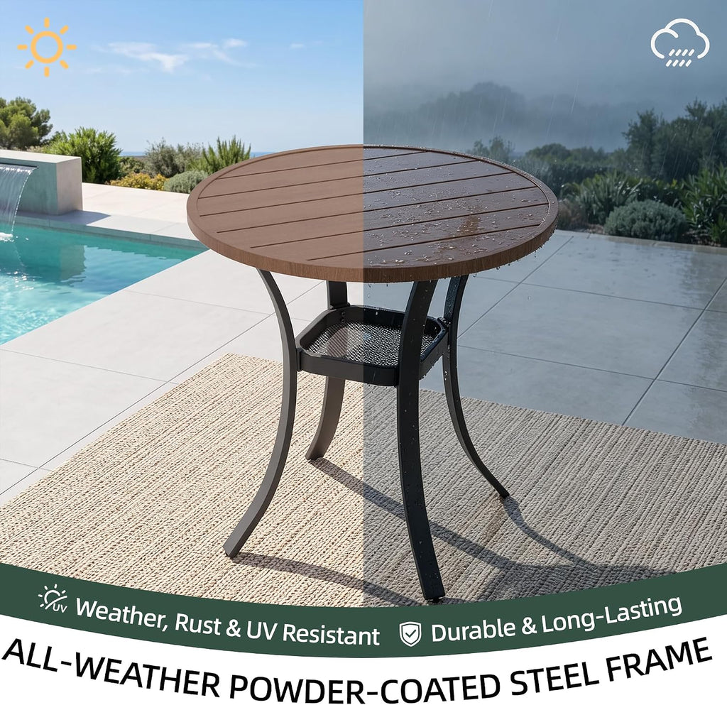 27.5" Brown Metal Round Patio Bistro Table