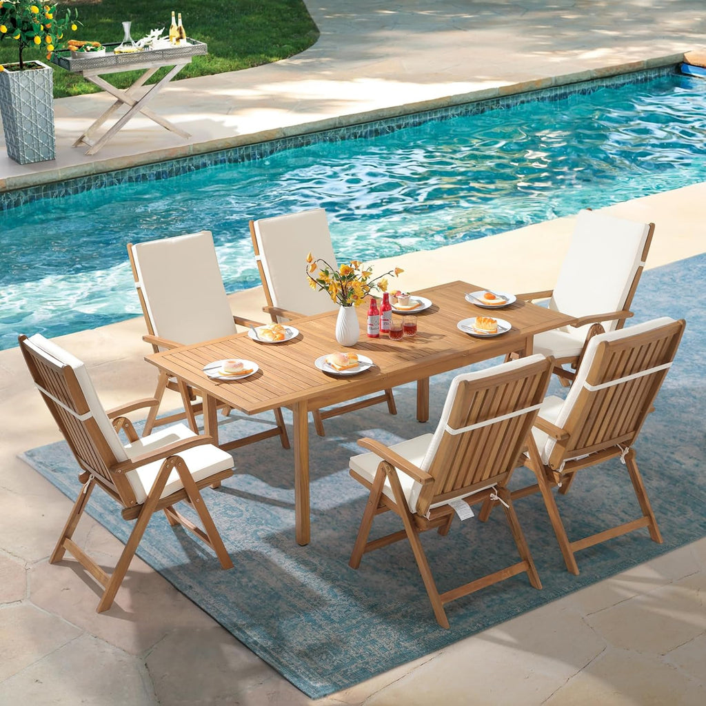 2‑Pack Beige Folding Wood Patio Dining Chairs